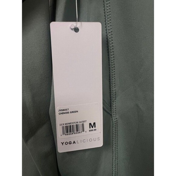 Yogalicious Lux Momentum Chinous Green Lightweight Zip Up Yoga Jacket Medium NWT - Picture 4 of 6